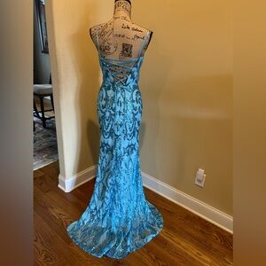 Mermaid Sparkly Sequin Prom Dress with Slit Women Spaghetti Straps Tulle